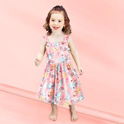 China Hot Selling Cute Girls' Dresses High Quality Cotton Washable Prints Spaghetti Kids Girl Dresses for sale