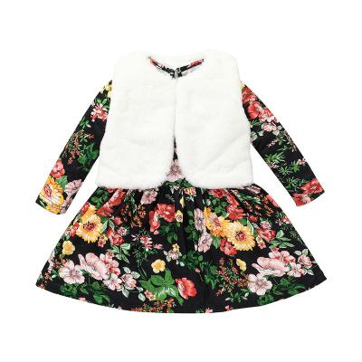 China Forest Feelings Winter Girls Kids washable cute baby dresses floral long sleeves dresses warm fleece vest for sale