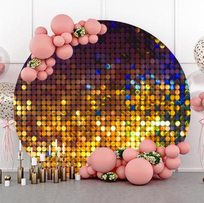 China Custom Round Mirror Scenic Glitter Gold Sparkle Backdrop Round Wall Backdrop For Weddings Anniversaries Decor for sale