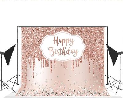 China SOLID COLOR Happy Birthday Pink Glitter Backdrop Birthday Party Photo Booth Backgrounds for sale