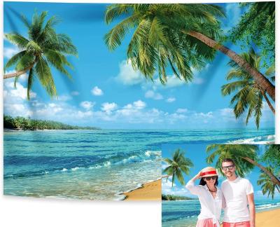 China Scenic Summer Beach Tropical Palm Tree Photography Backdrop Images Beach Theme Party Decorations Backdrop for sale