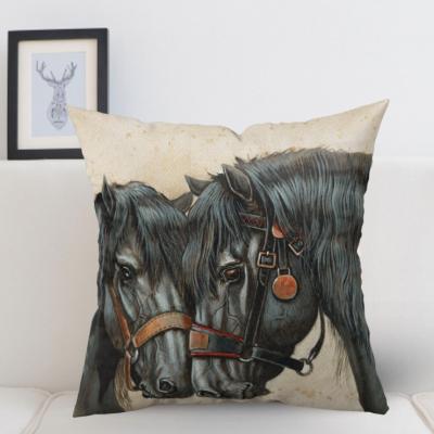 China Hot Sales Anti-bacteria Simple Animal Wind Pattern Decor Animal Retro Style Horse Head Art Pillow Canvas Case For Sofa for sale