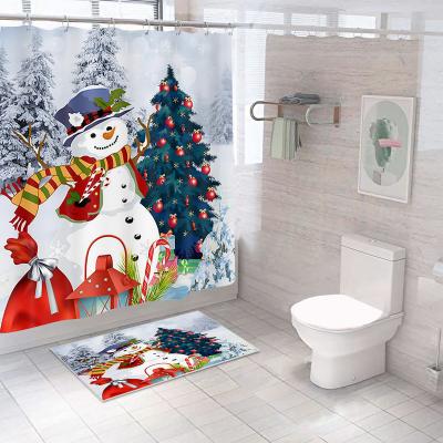 China 2022 Sustainable Christmas Tree Scarf Snowman Winter Snowflake Bath Curtain Sets With Covers Santa Shower Curtain for sale