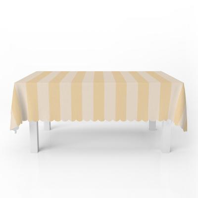 China Yellow And White Oxford Cloth Waterproof Round Table Stripe Rectangle Striped Party Wedding Table Cloths for sale