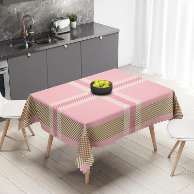 China New Waterproof Durable American Plaid Oxford Table Cloth In Pastel Colors With Strips Decorative Light Pink Table Cloth For Tables for sale