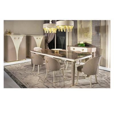 China Other Rectangle Shape Marble Dining Table Sets 6 Chairs Luxury Dining Table With Legs Covering Leather for sale