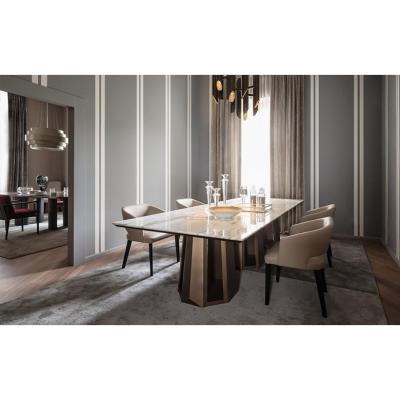 China (Other)Adjustable Marble Dining Table Sets Rectangle Shape Luxury Dining Table And Chairs With Stainless Steel Base for sale