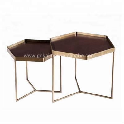 China Elegant hexagon shaped modern style bronze finish hexagon shaped metal bronze finish coffee table for public space for sale