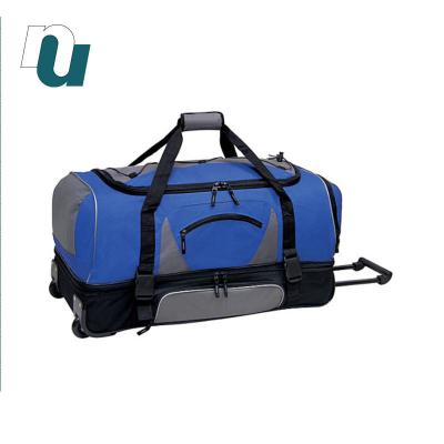 China Polyester Straight Trolley Travel Club Fleece Duffle Luggage Wheel Bag for sale