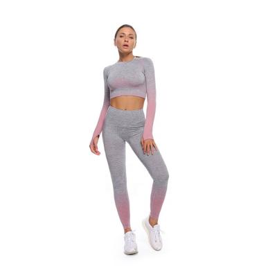 China Breathable Women Two Pieces Gym Yoga Wear Clothing Sports Crop Tank Top Tube Bra And High Waist Leggings Workout Suit Set for sale