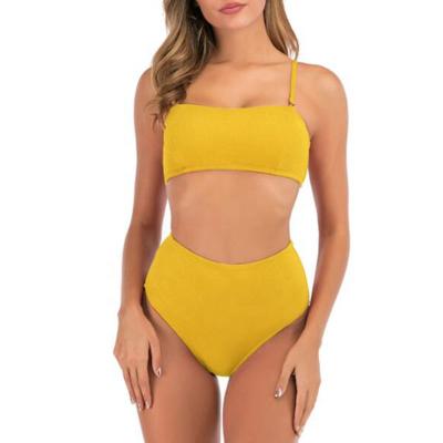 China Breathable Custom Swimwear Textured Bikini Ribbed High Waist Bikini Set Swimsuit Women's Solid Color for sale