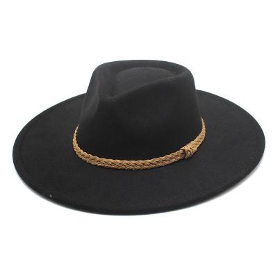 China 2022 New Character Spring Autumn Winter Felt Hat Fashionable Women's Wide Brim Hat With Braid Rope Decoration for sale