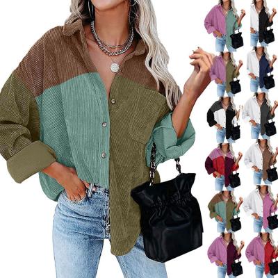 China Two Tone Plus Size Blouse Coat 2022 Spring Autumn Fashion Long Sleeve Corduroy Tops Shirt Ladies For Women Casual Dress for sale