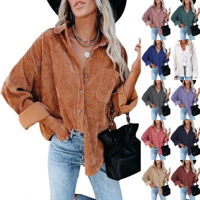 China 2022 Autumn Winter Ladies Women Corduroy Casual Loose Pocket Sleeve T-Shirt Jacket Women Spring QUICK DRY Long for sale