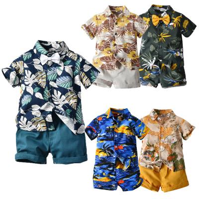 China Wholesale Casual Baby Shirt Summer Children Sleeve Baby Shirt Flower Print Cotton Boy Clothing Sets Suits For Beach Vacation for sale