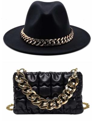 China Fashion Hats Bags Sets 2022 Ladies Small Square Quilted PU Leather Handbags Women Hand Clips Girl Metal Fedora Chain Hats And Purses for sale