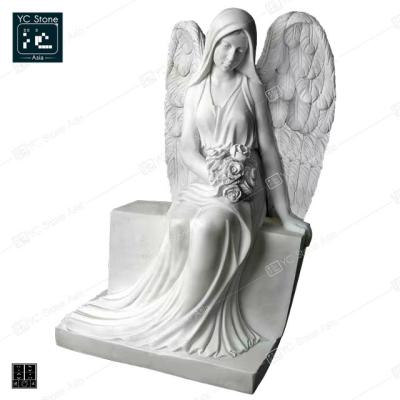 China Cheap White Marble Headstone Angel Tombstone Angel Tombstone Angel Monument Headstone Of Modern Tombs Memorial for sale