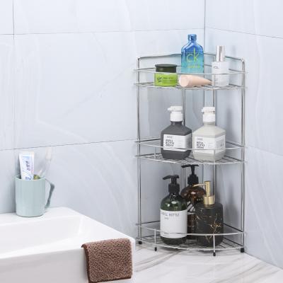 China New Viable No Drilling Wall Mounted Mesh Wire Metal Kitchen Storage Organizer Bathroom Corner Shelves Bathroom Shower Shelf for sale