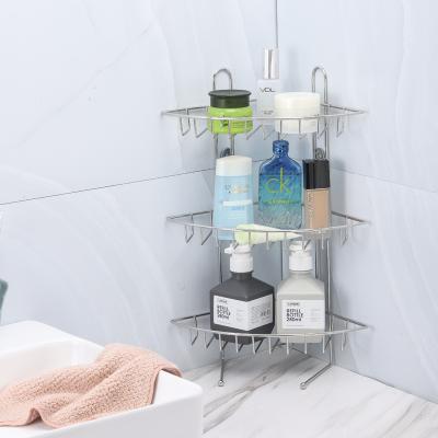 China Hot Selling Sustainable Corner Bathroom Hanging Trolley 3 Tier Triangle Multi Function Rack Shower Rack for sale