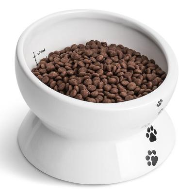 China Sustainable Eco Friendly Customized Round Korean Raised Feeders White Ceramic Cat Water Food Pet Bowl For Sale for sale