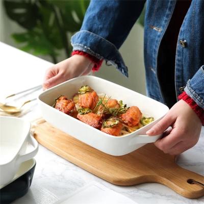 China Sustainable Baking Dishes And Pans Rectangle White Gloss Ceramic Baking Dish Wholesale for sale