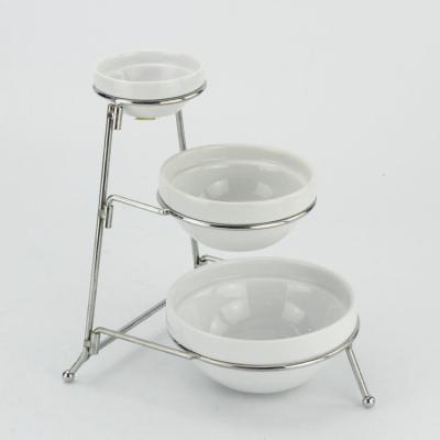 China Sustainable Hot Selling Unique Design Round White Glazed Ceramic Dip Bowl With Stand / Snack Bowl for sale