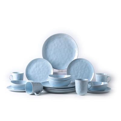 China Viable Nordic Style Porcelain Hotel Blue Dinnerware Custom Logo Dinner Set for sale