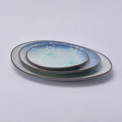 China Dinner Dishes Green Reactive Glazed Dessert Dishes Viable Tableware Pasat Ware Dishes Porcelain for sale