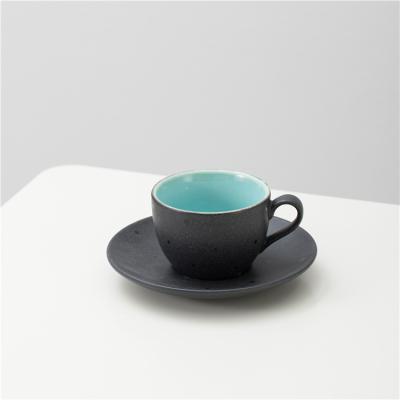 China High Quality Eco-Friendly Sustainable Wholesale Espresso Cappuccino Tea Cup Set Black Coffe Ceramic Cup With Saucer for sale