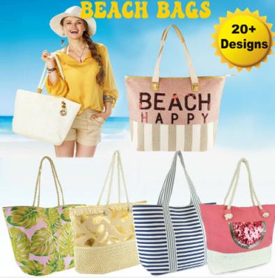 China Madame's Summer Tote Shoulder Canvas Shopper Large Beach Bag Straw Beach Bag With Zip for sale