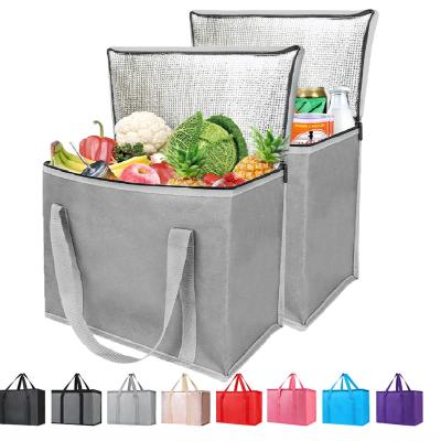 China Insulated Insulated Reusable Grocery Bags Large Picnic Cooler Bag Zipper Zippered Top Cold, Gray for sale