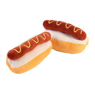 China New Viable Plush Toy Simulation Big Hotdog Bread Chewing Pet Squeaky Dog Cat Interactive Toys for sale