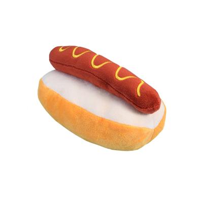 China Hot Sales Viable Simulation Hot Dog Bread Cat Interactive Toy Customized Plush Large Dog Chew Squeaky Pet Toys for sale