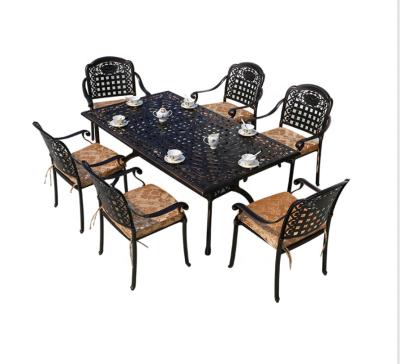 China Waterproof Table Chairs Set Wholesale Customize BBQ Modern Cast Aluminum Outdoor Table 10 Sets Metal For Yard Outdoor Party 54 for sale