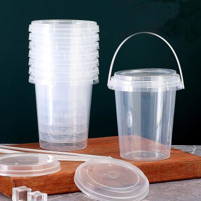 China 119mm single wall caliber large capacity 1000ml snackeez food grade disposable clear plastic cup with handle for sale