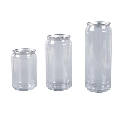 China Transparent Plastic Beverage Bottle PET Disposable Beverage Cans Beverage Can Screen Printing With Easy Open Lid for sale