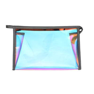 China Holpgraphic Clear Fashion Travel Cosmetic Bag For Vocation Large Capacity Transparent Pouch Holographic Makeup Bag for sale