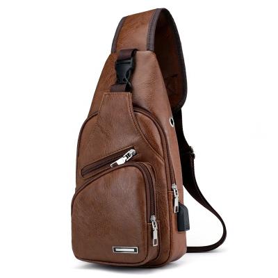 China Hot Selling PU USB Charging Casual Fashion Shoulder PU Leather Men's Chest Bag Messenger Bag for sale