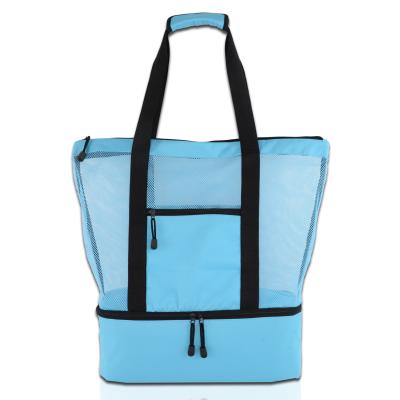 China Polyester Picnic Compartment Bag With Cooler Bags Custom Logo Large Capacity Tote Handbag With Bottom Cooler Beach Bag for sale