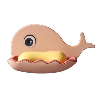 China Creative Concise Whale Shape Double Layer Bathroom Asphalt Soap Rack Toilet Soap Box Non-Puncture Wall Mounted Shelf for sale