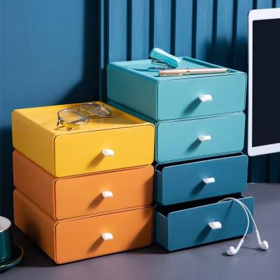 China Home Fashion Colorful Stackable Plastic Drawers Desk Storage Box Viable With Handle Storage Box for sale