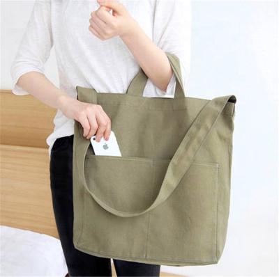 China 100% Eco-friendly 16oz Customized Logo Tote Shopping Bag With Outer Pocket for sale