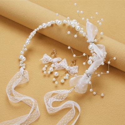 China MH2168 Trendy Fashion Bridal Headband and Earrings Pearls Set Wedding Hair Accessories for sale