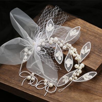 China MH2164 Trendy Fashion Flower Headband Bridal Earrings Set Women Lace Handmade Headband Bridal Headpiece for sale