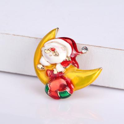 China Europe Hot Selling Design Moon New and Santa Claus Brooches Pins Father Christmas Brooch Gifts for sale