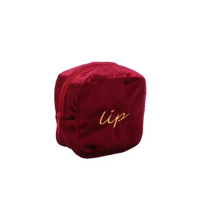 China Fashion Custom Zipper Personalized Logo Make Up Pouch Lipstick Mini Red Velvet Cosmetic Bag With Pockets for sale