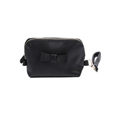 China Fashion New Arrival Black PU Woman Fashion Mini Clutch Wrist Makeup Zipper Leather Bag for sale