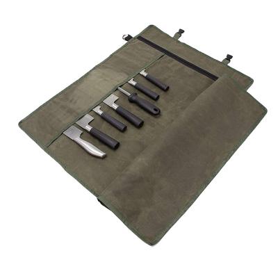 China Chefs Knife Roll Bag Wax Laminated Canvas Waterproof Japanese Kitchen Small Cutting Knife Kit Set Chef Tool Roll Packaging Bag for sale