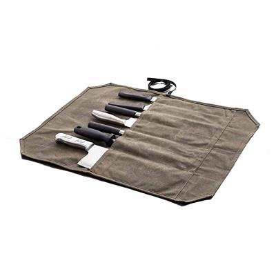 China Peeling Eco Friendly BBQ Cutlery Custom Chef Knife Waxed Canvas Roll Up Tool Bag for sale