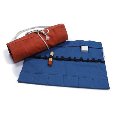 China Multipurpos Custom Pocket Pencil Wholesale Blue Canvas Roll Up Tool Pencil Case Tote Bag for sale